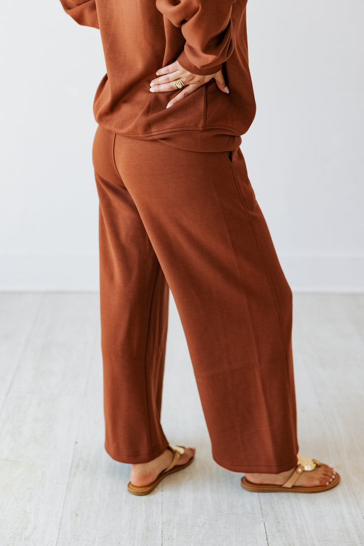 CROPPED WIDE LOUNGE PANT- CHESTNUT