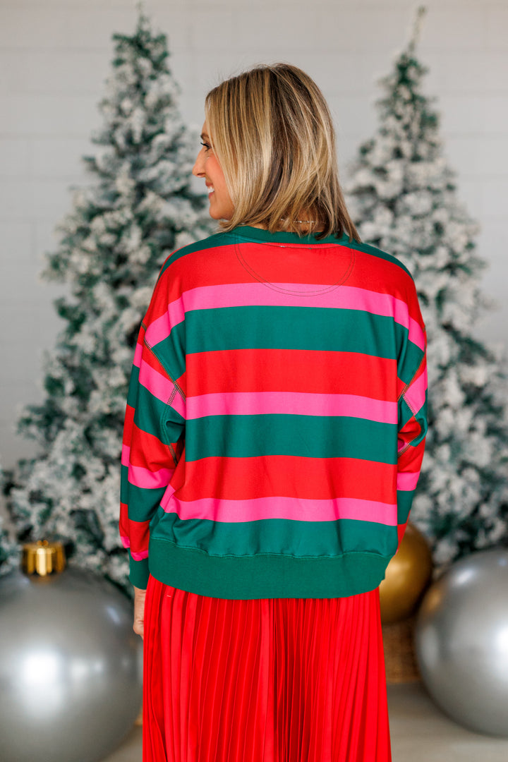 MERRY &amp; BRIGHT MULTI STRIPE SWEATSHIRT