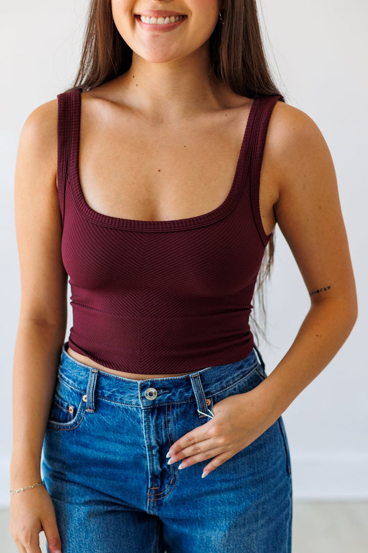 NIKIBIKI: CHEVRON SCOOP KNIT TANK- RAISIN