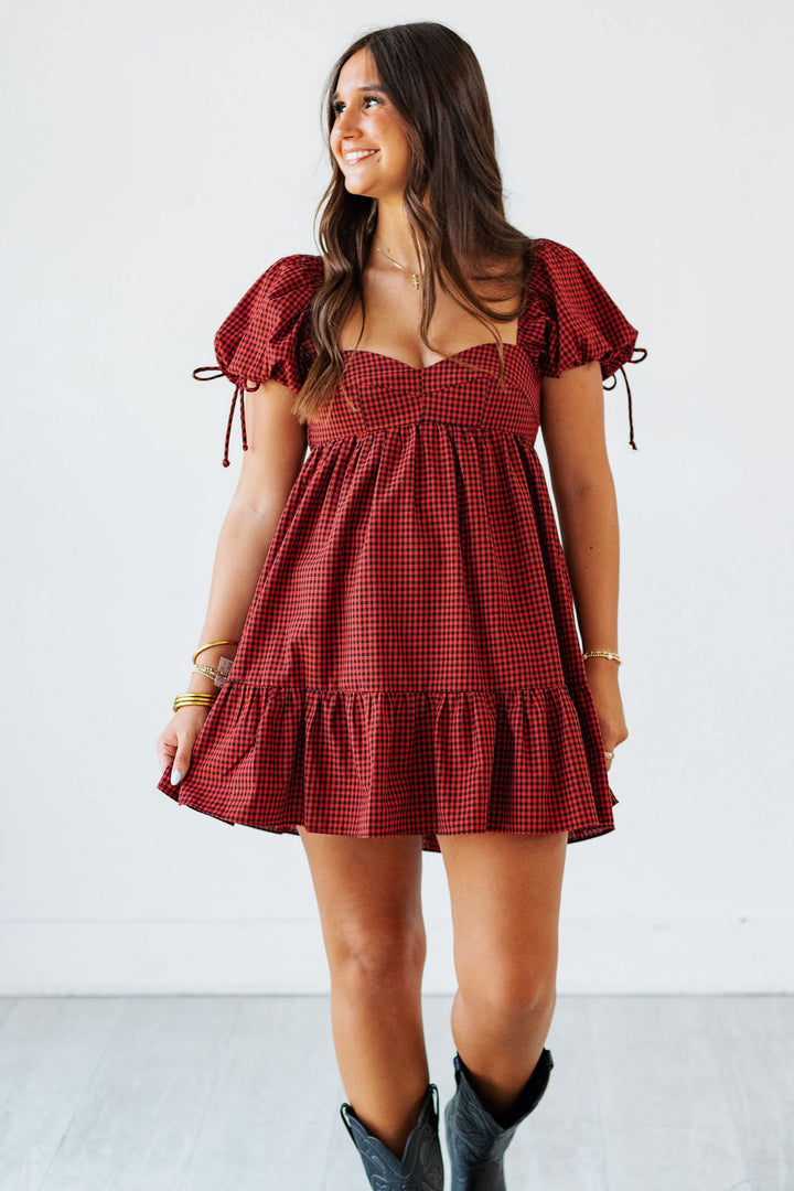 RED & BLACK CHECKERED MINI DRESS