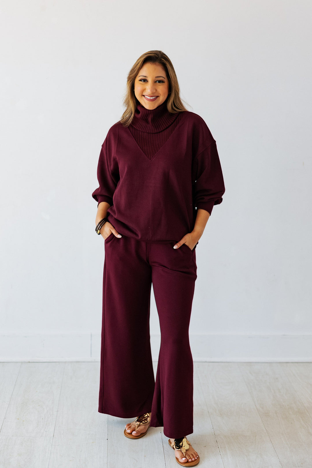 CROPPED WIDE LOUNGE PANT- DARK CHERRY