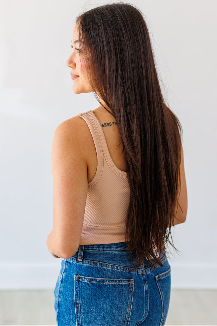 NIKIBIKI: CHEVRON SCOOP KNIT TANK- MILK TEA