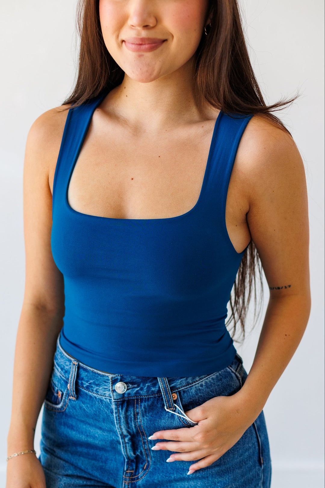 NIKIBIKI: SMOOTH SQUARE NECK TOP-DEEP SEA BLUE