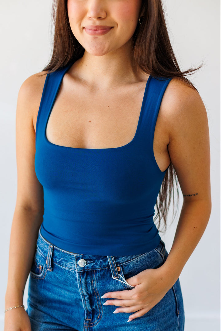 NIKIBIKI: SMOOTH SQUARE NECK TOP-DEEP SEA BLUE