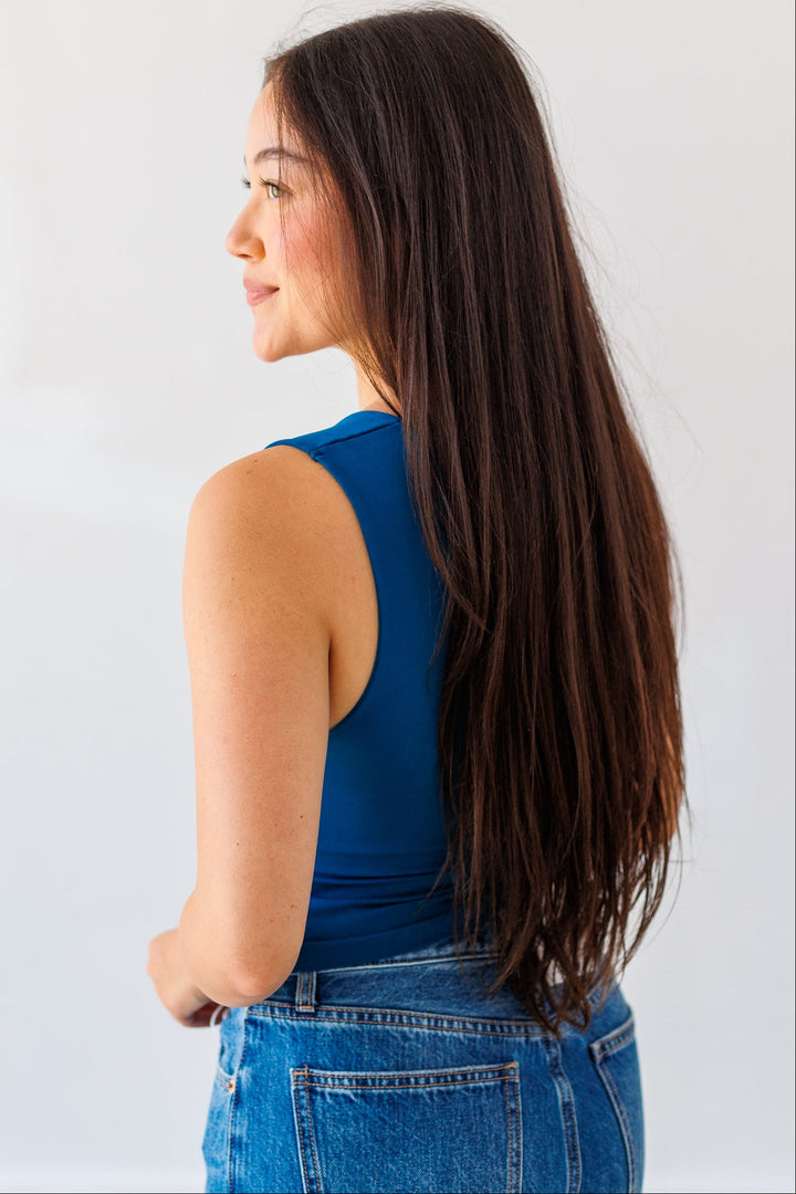 NIKIBIKI: SMOOTH SQUARE NECK TOP-DEEP SEA BLUE