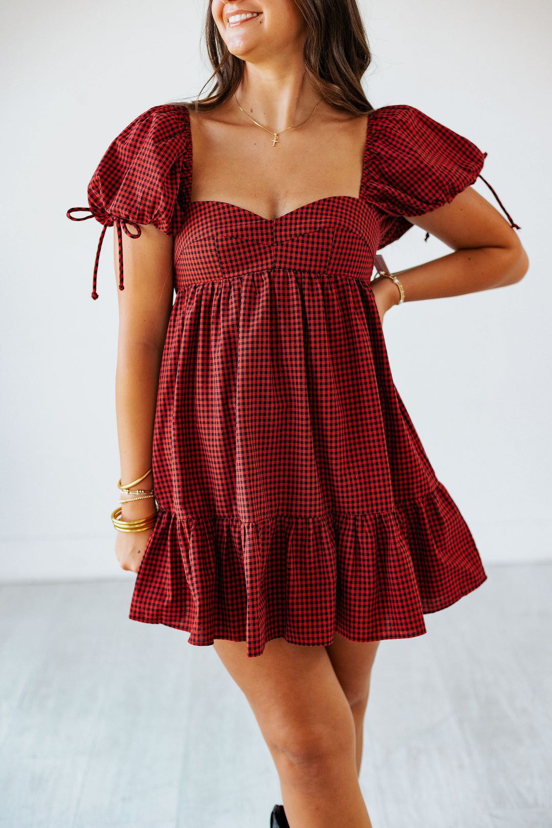 RED & BLACK CHECKERED MINI DRESS