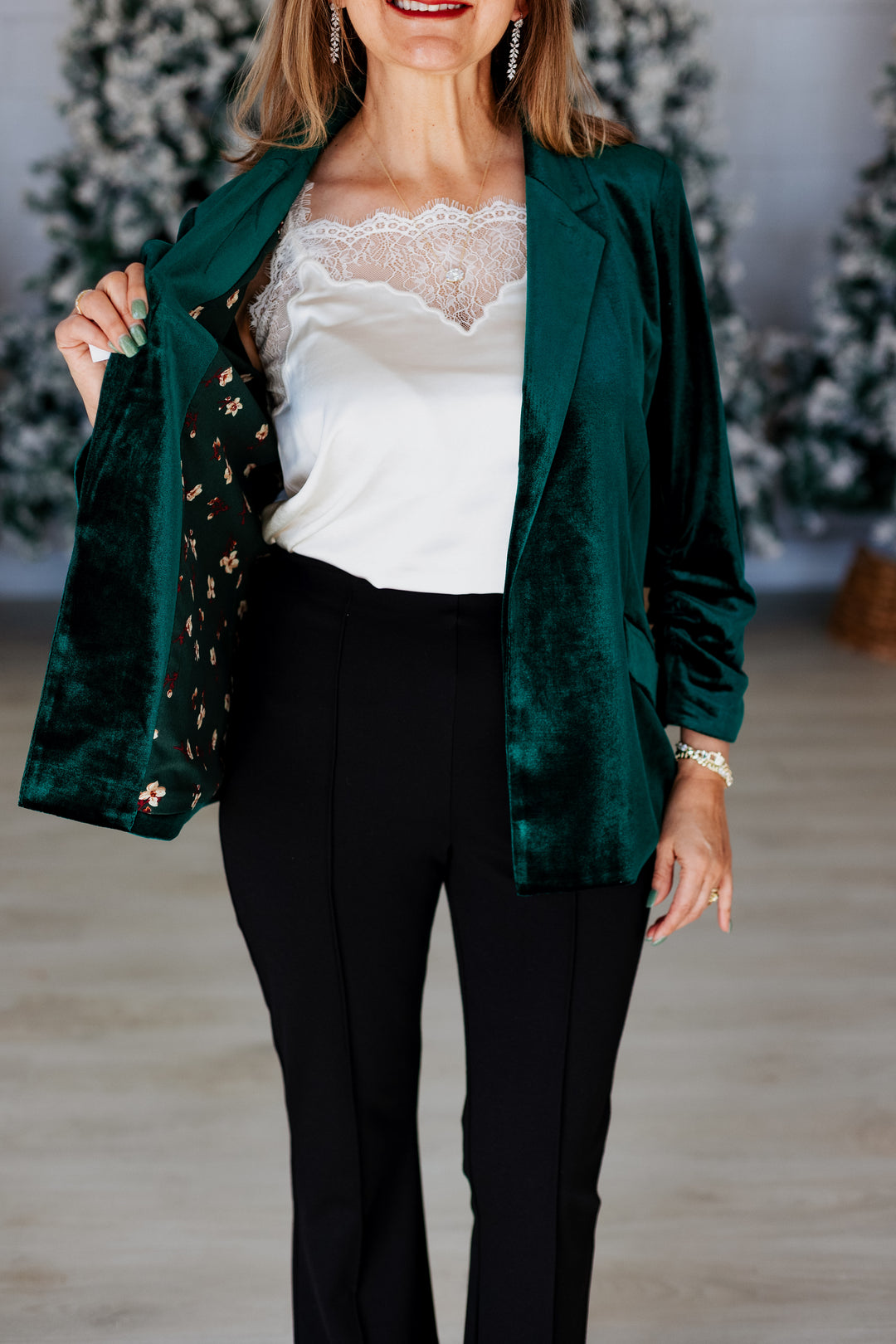 HUNTER GREEN VELVET BLAZER