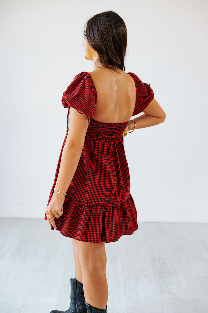 RED & BLACK CHECKERED MINI DRESS