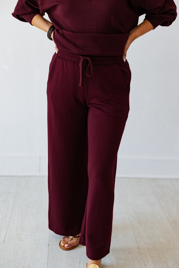 CROPPED WIDE LOUNGE PANT- DARK CHERRY