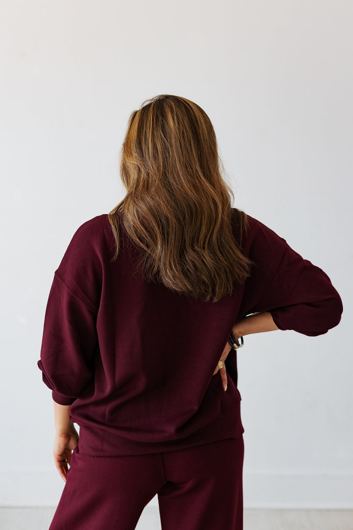 SCUBA LUXE TURTLENECK SWEATSHIRT- DARK CHERRY
