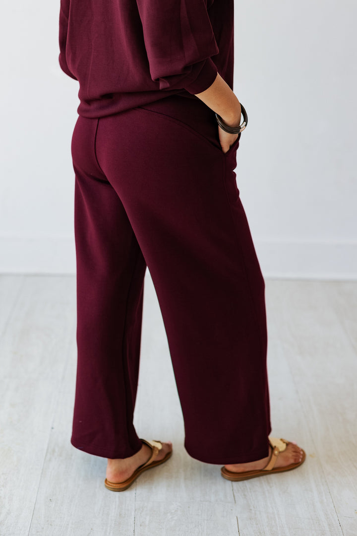 CROPPED WIDE LOUNGE PANT- DARK CHERRY