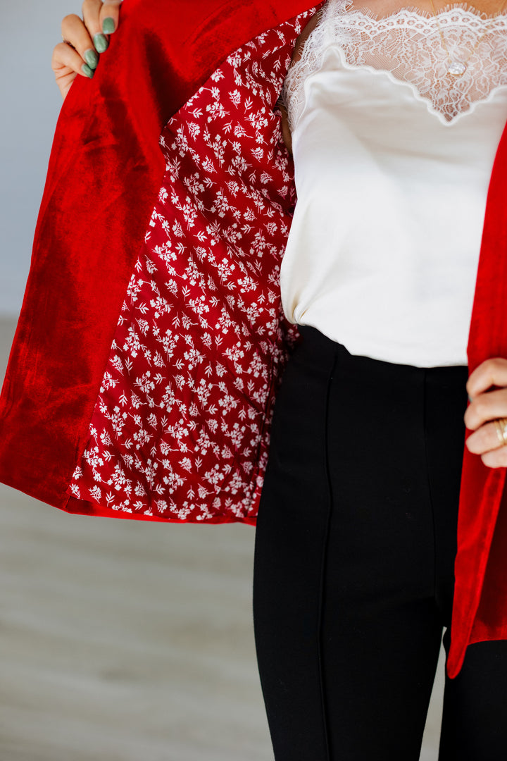 FESTIVE RED VELVET BLAZER