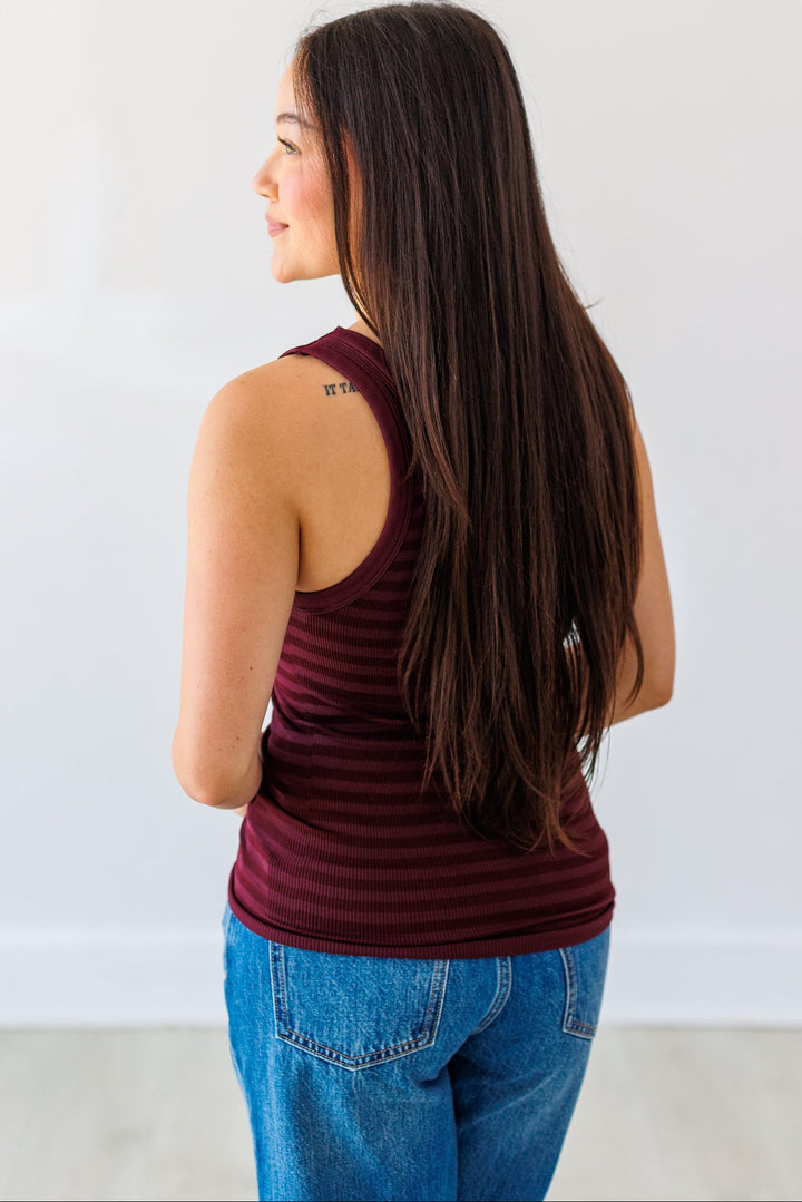 NIKIBIKI: REVERSIBLE STRIPED TANK TOP-RAISIN
