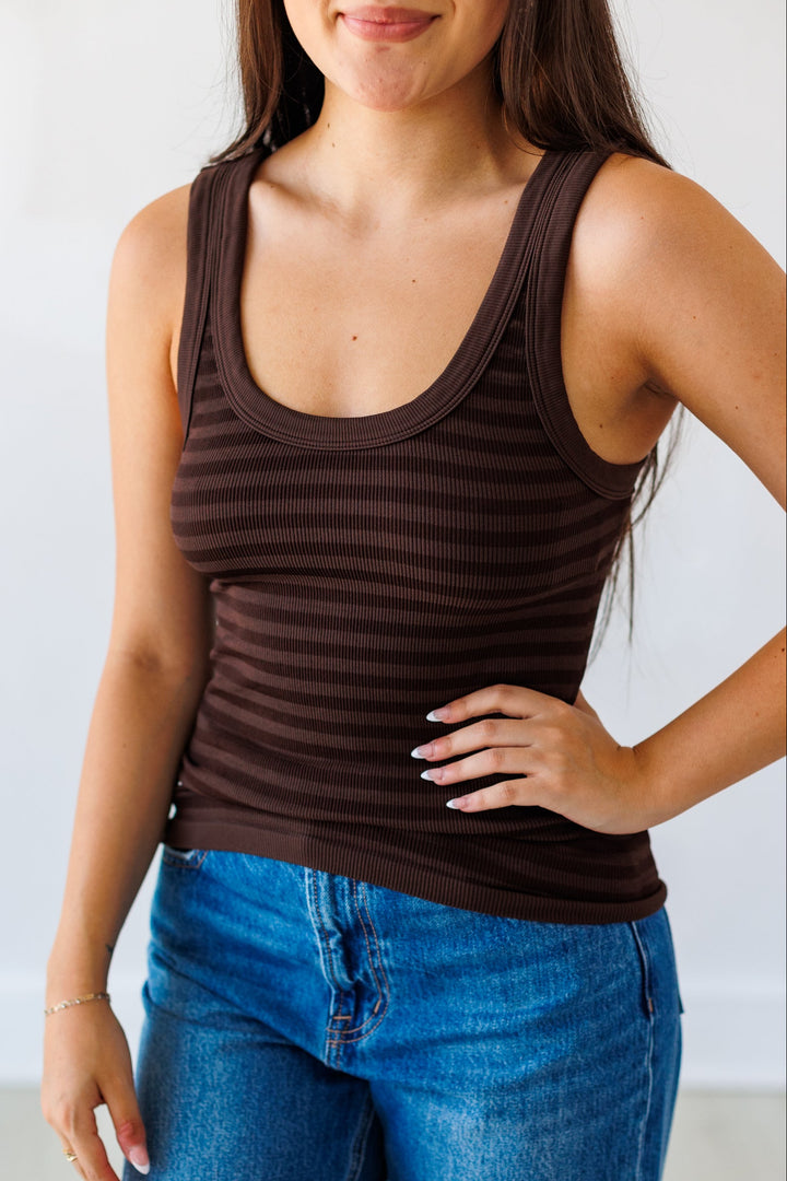 NIKIBIKI: REVERSIBLE STRIPED TANK TOP-CHOCOLATE