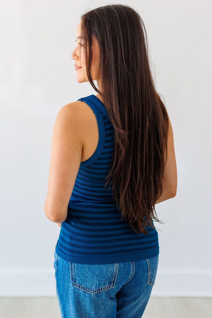 NIKIBIKI: REVERSIBLE STRIPED TANK TOP- DEEP SEA BLUE