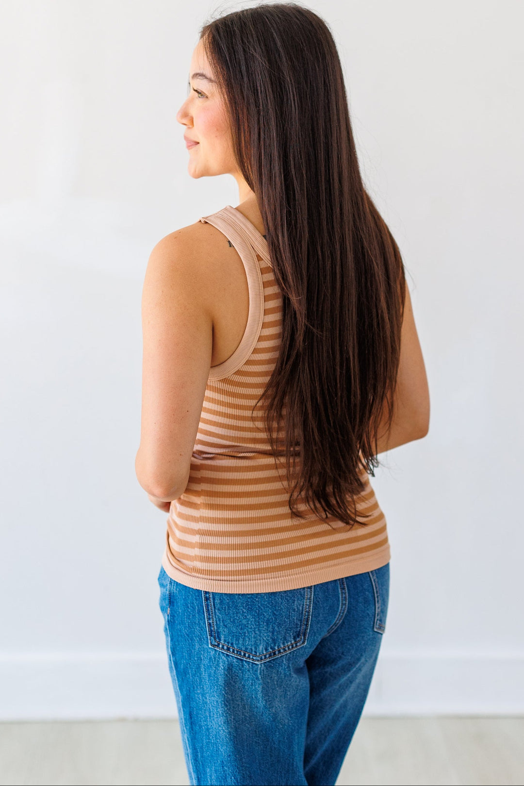 NIKIBIKI: REVERSIBLE STRIPED TANK TOP-MILK TEA