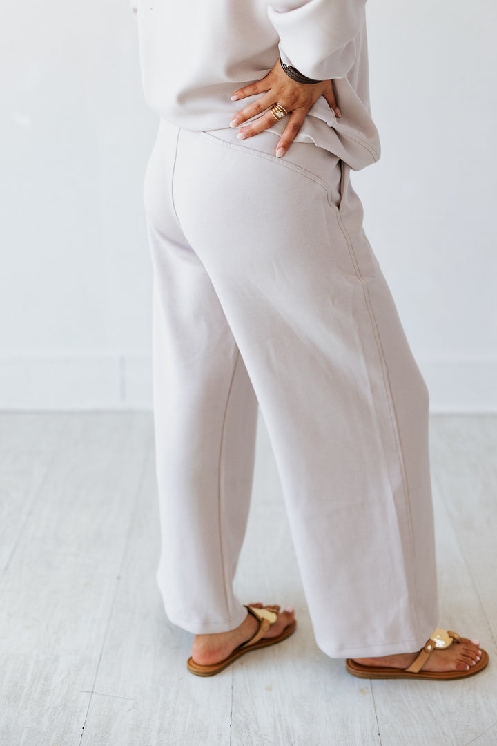 CROPPED WIDE LOUNGE PANT- MOCHA CREAM