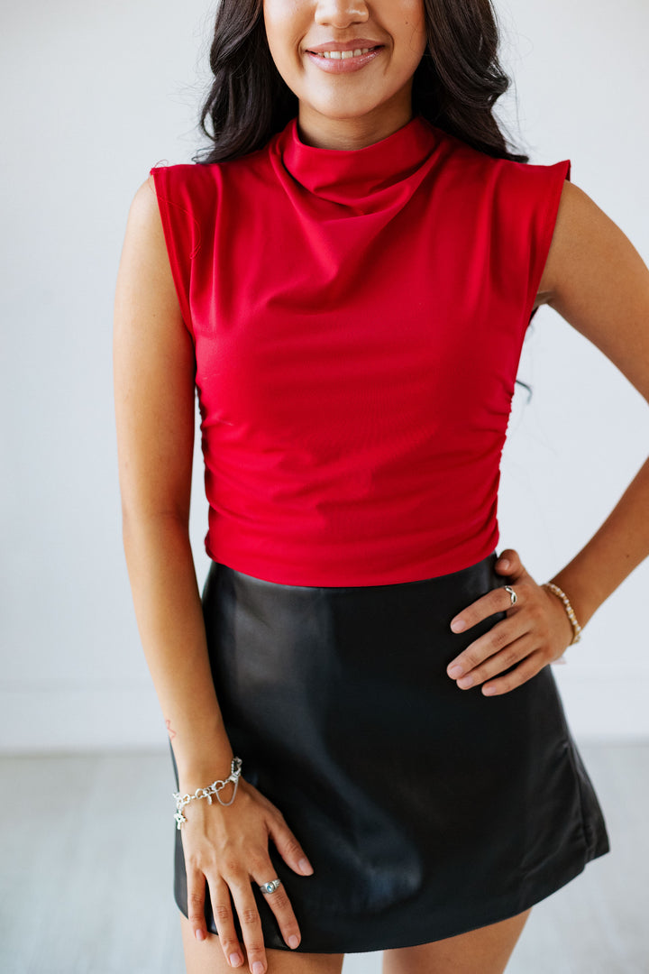 DEEP RED MOCK NECK TOP