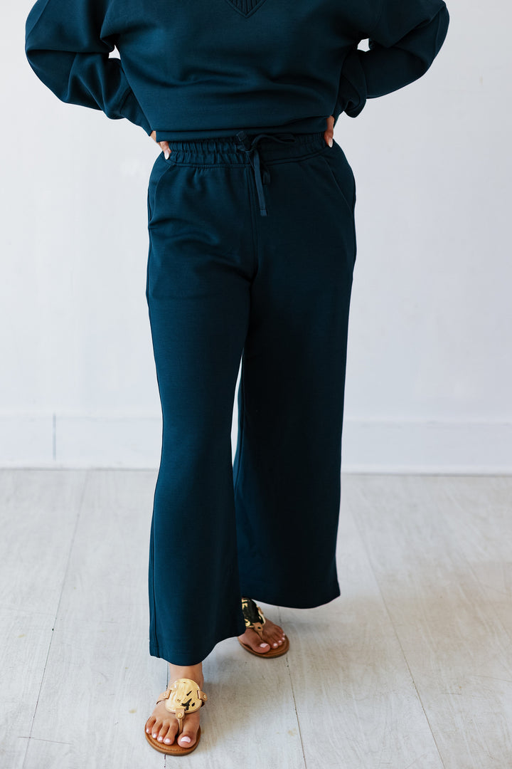 CROPPED WIDE LOUNGE PANT- TEAL NAVY