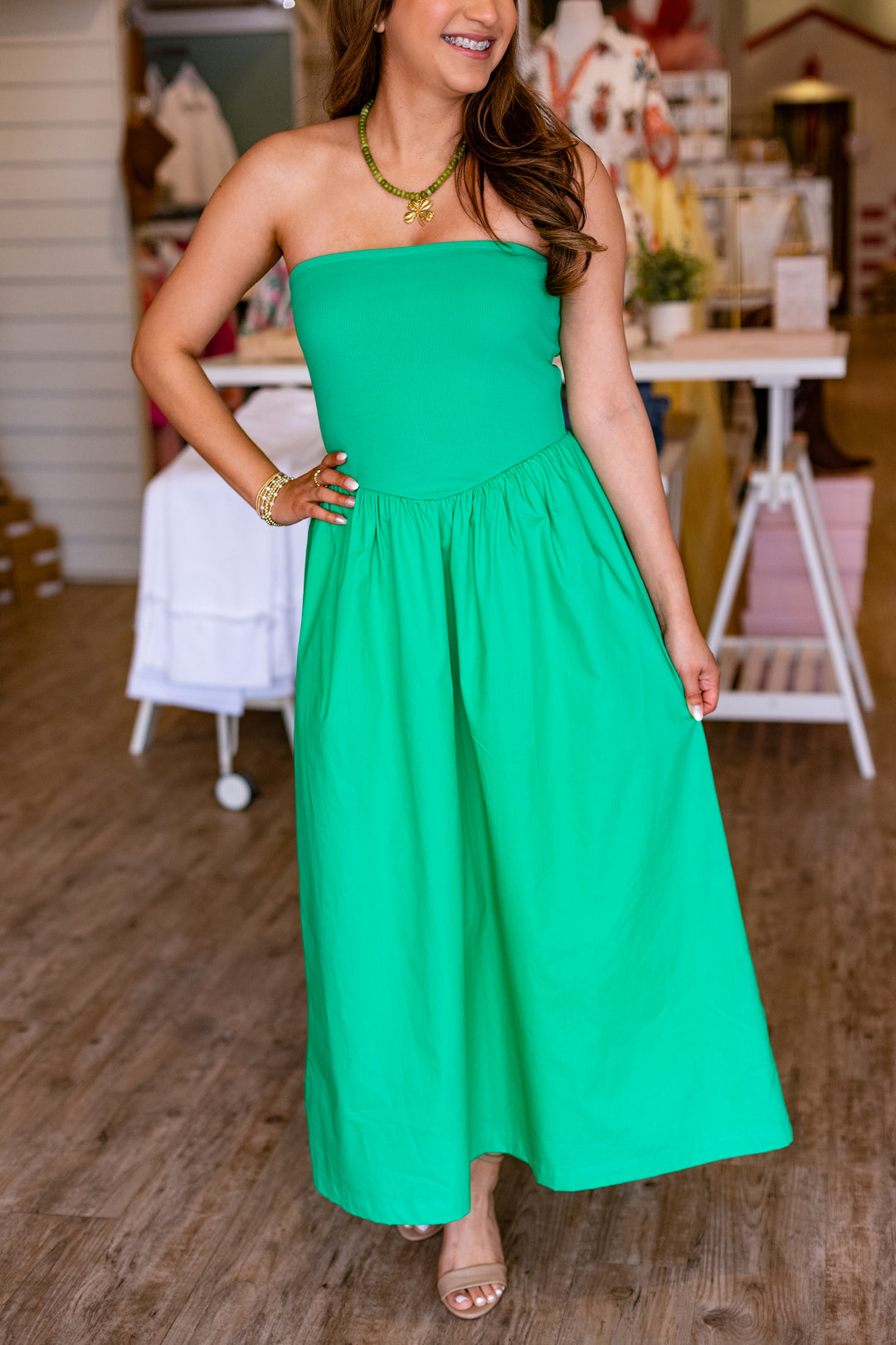 APPLE GREEN RIBBED TUBE MAXI DRESS
