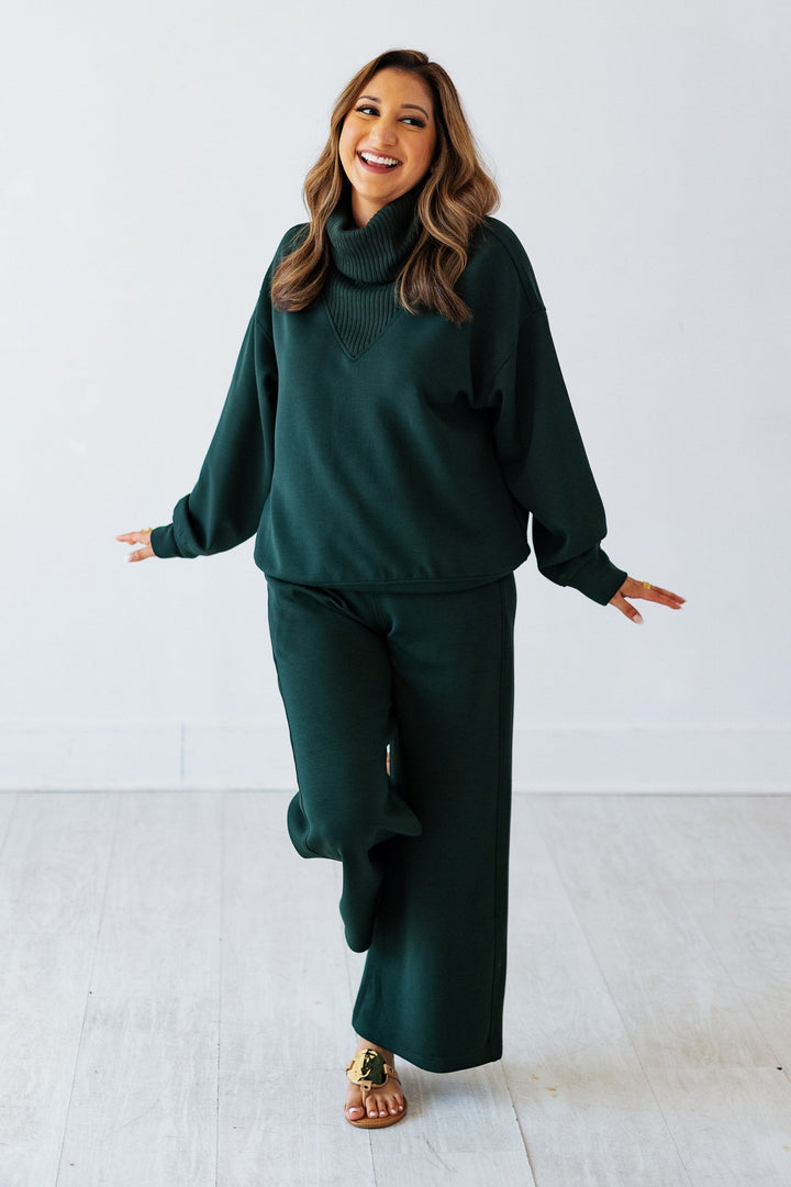 CROPPED WIDE LOUNGE PANT- REGENCY GREEN