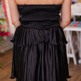 MIDNIGHT PLEATED SATIN DRESS