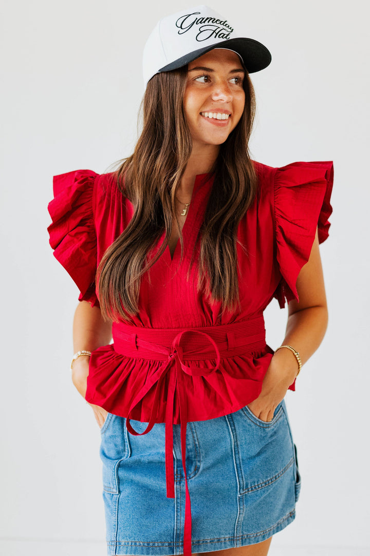 BURGUNDY PEPLUM POPLIN TOP