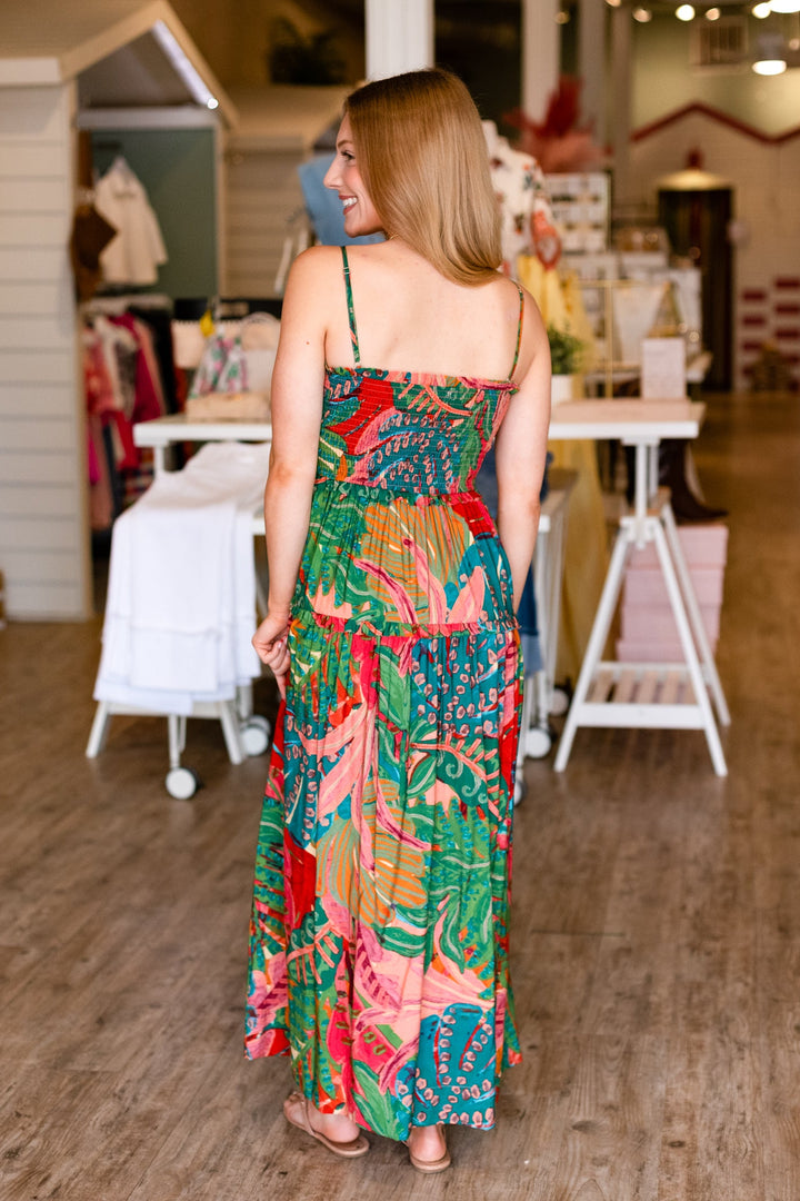 CALYPSO CORAL SMOCKED MAXI DRESS