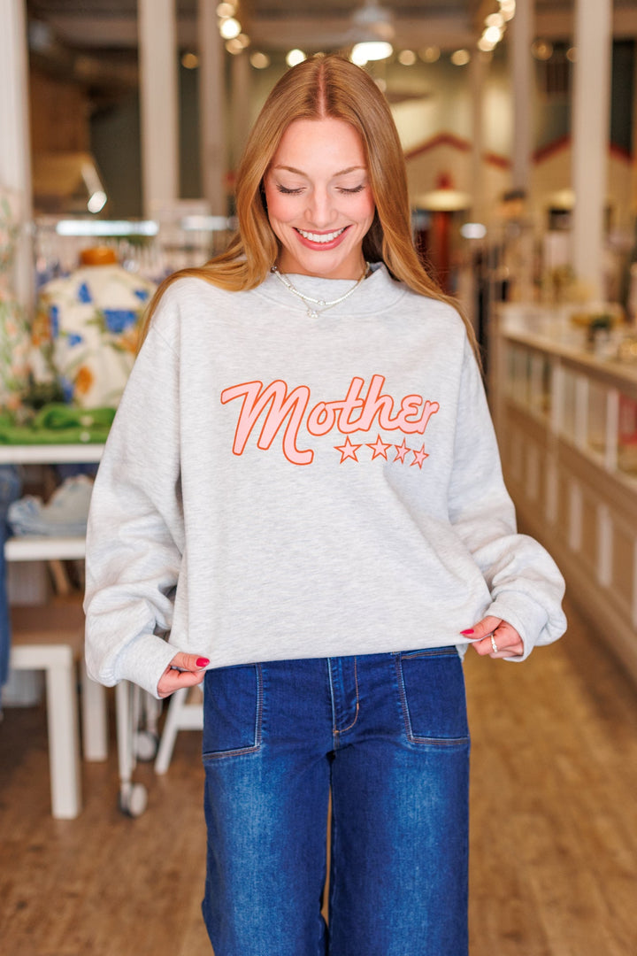 MOTHER STAR MOCKNECK SWEATSHIRT- PINK