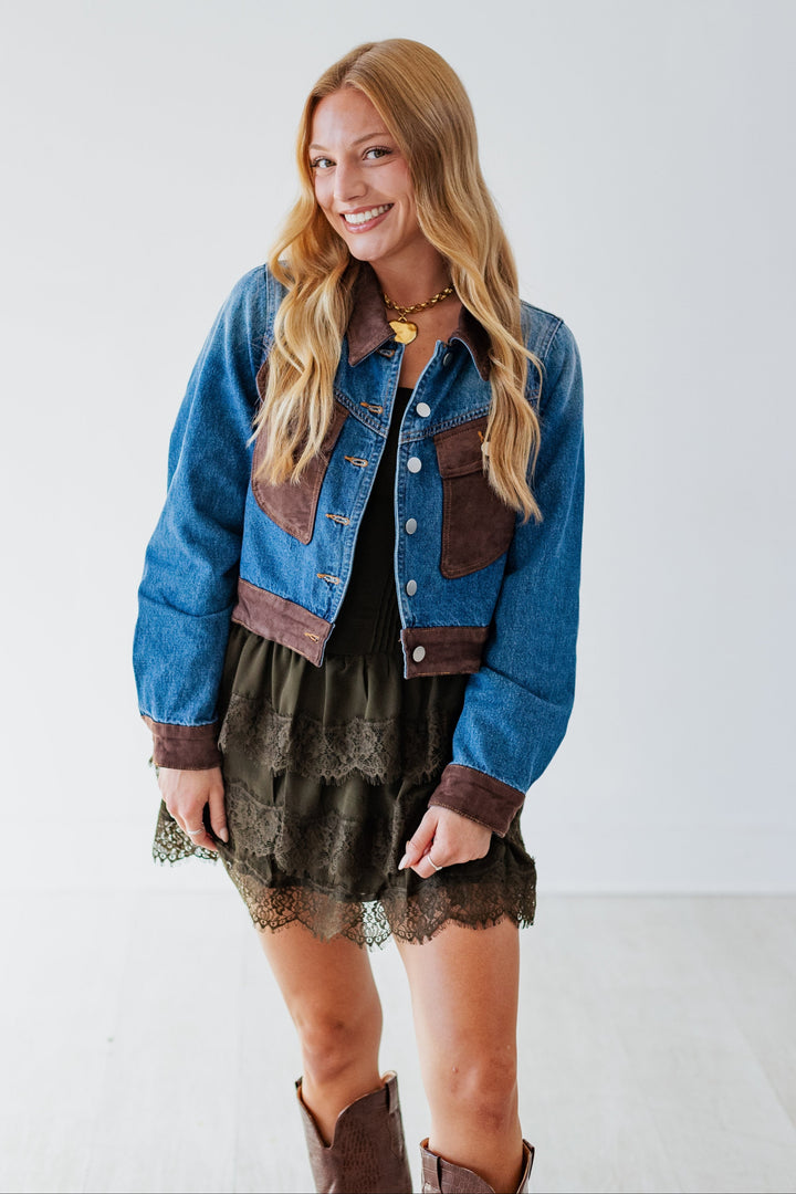 CHOCOLATE SUEDE DETAIL DENIM JACKET