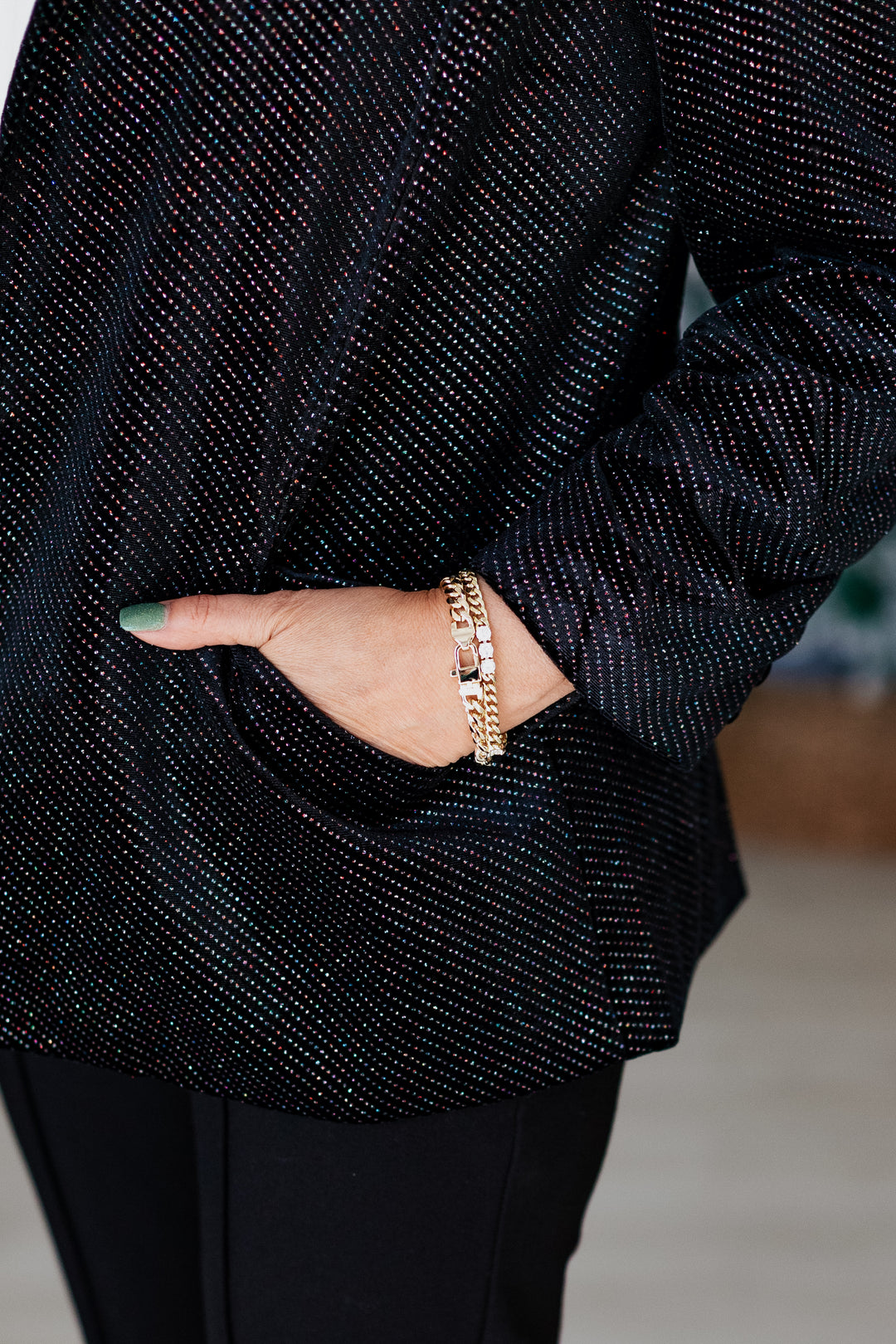 BLACK VELVET MULTICOLOR EMBELLISHED BLAZER