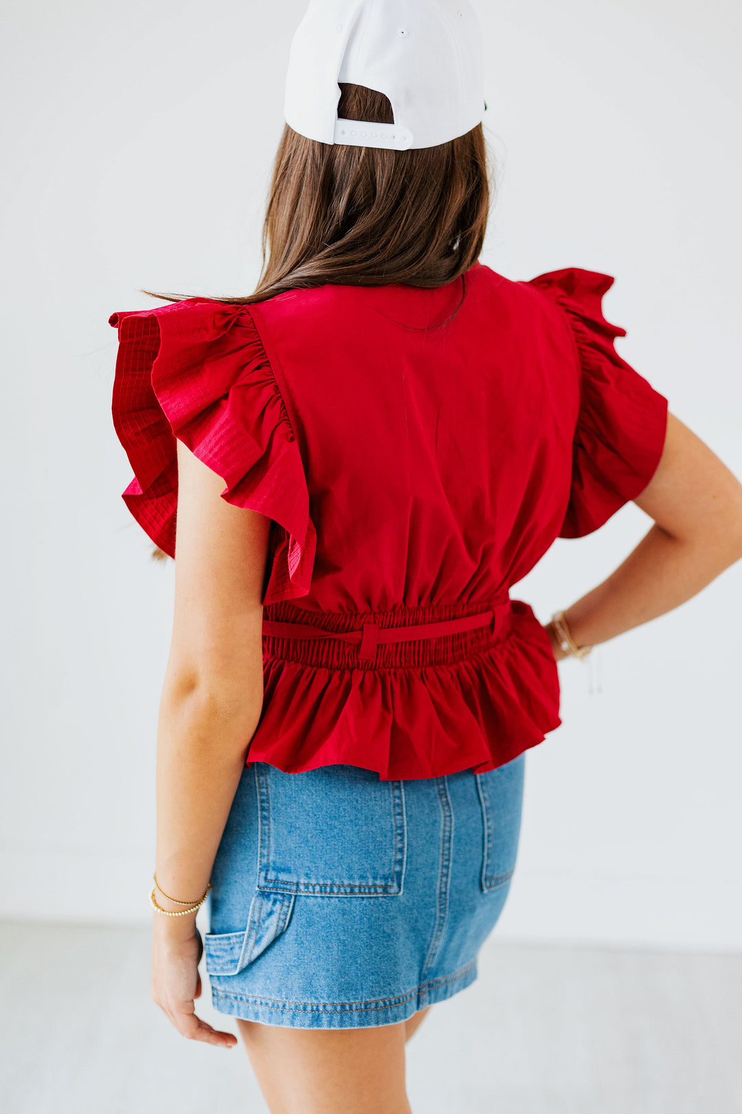 BURGUNDY PEPLUM POPLIN TOP
