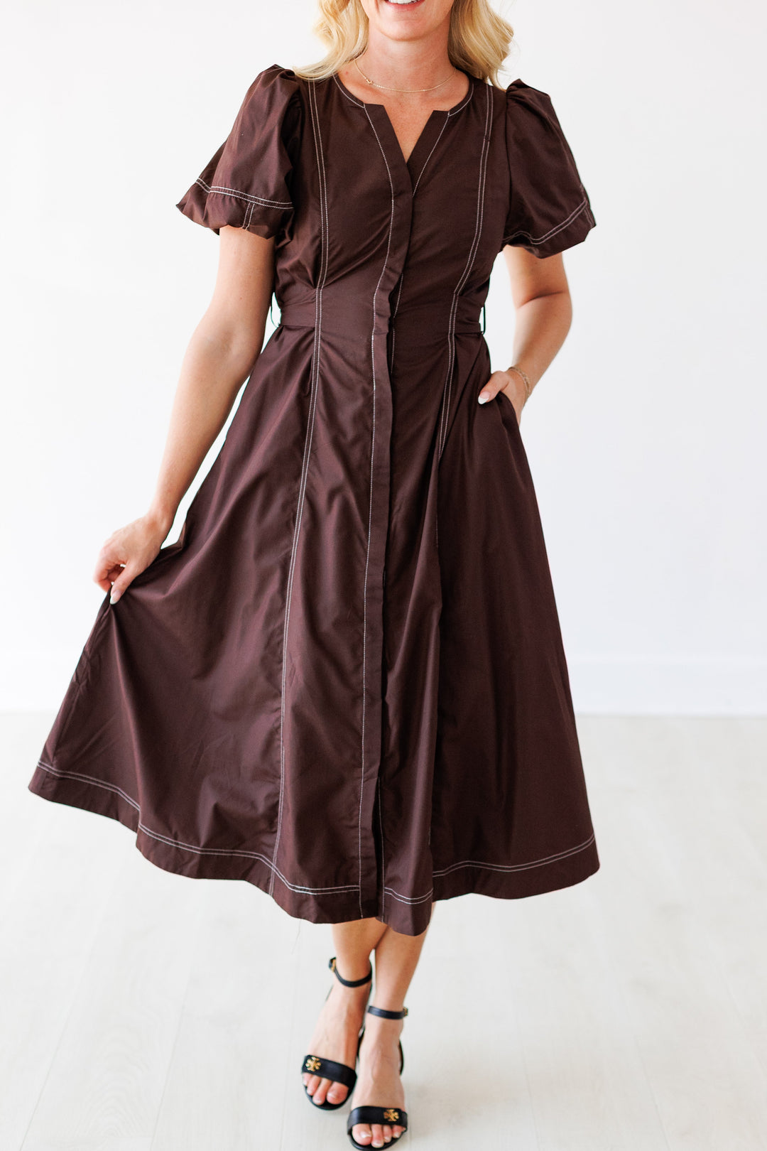 BROWN ELEVATED ELEGANCE MIDI DRESS