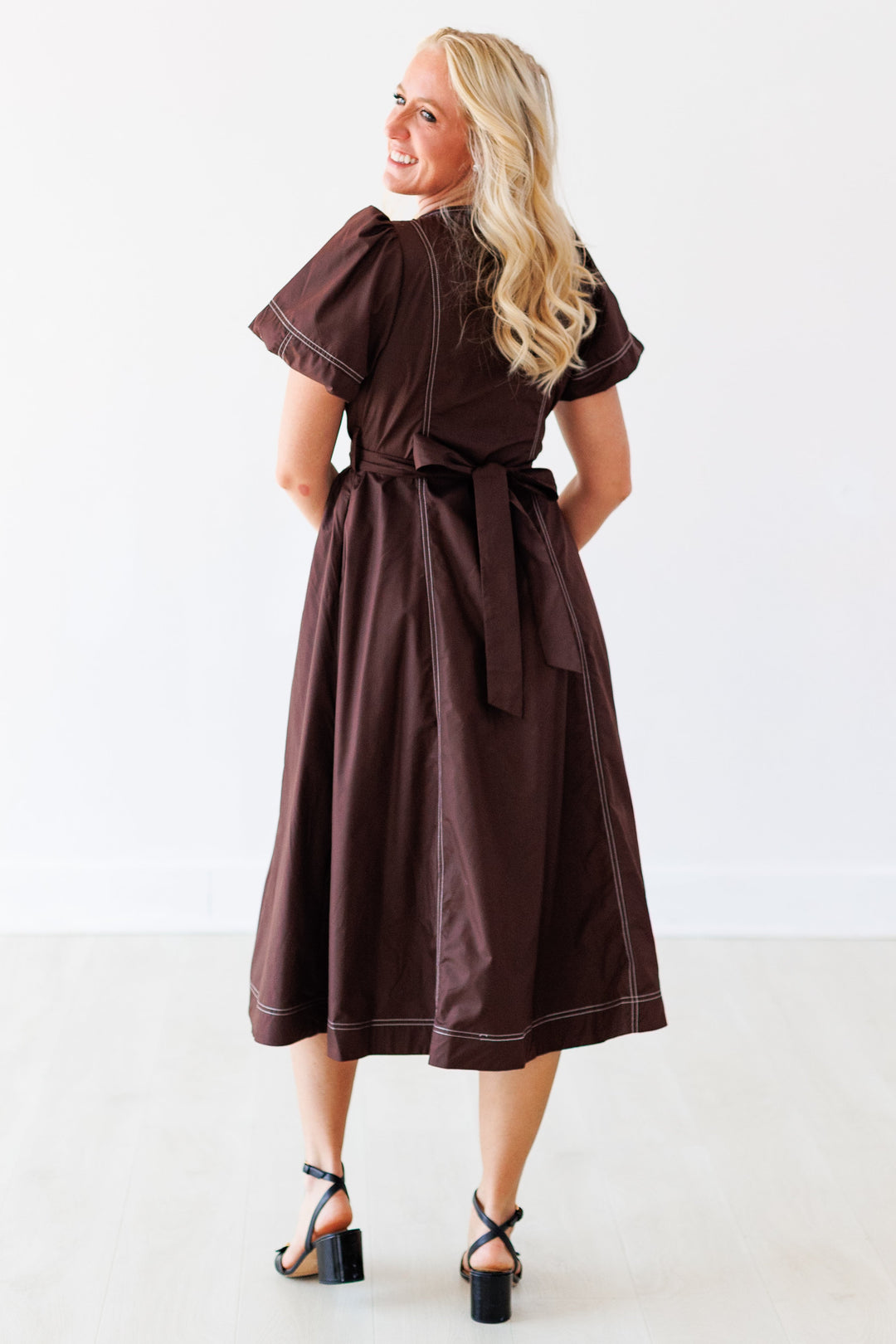 BROWN ELEVATED ELEGANCE MIDI DRESS
