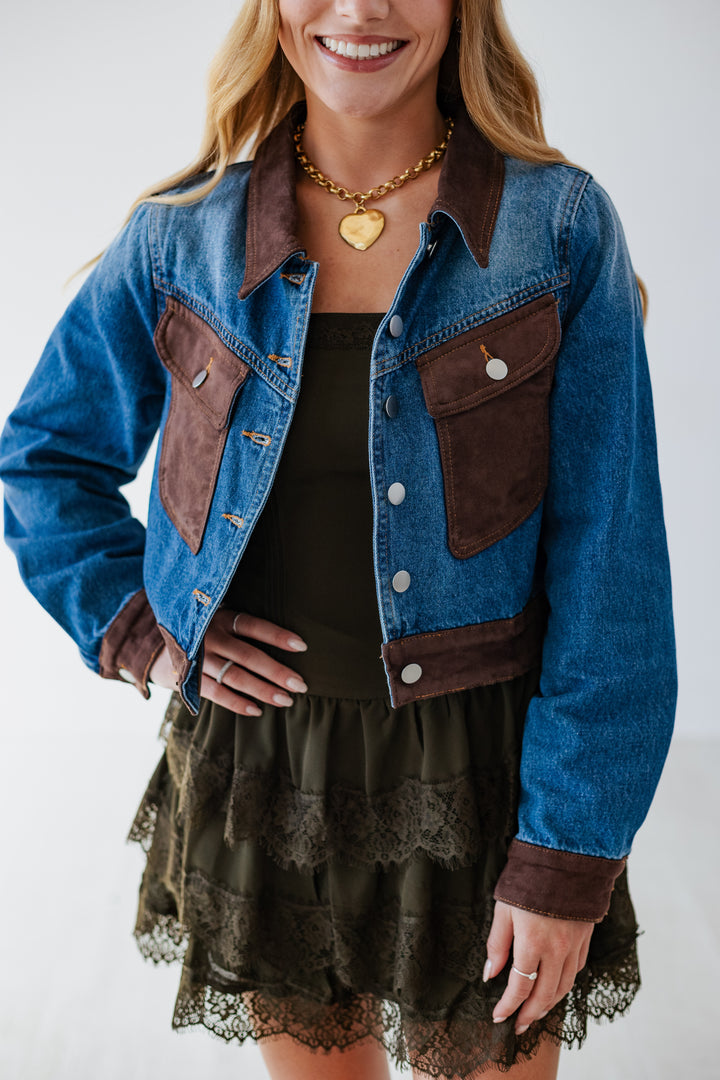 CHOCOLATE SUEDE DETAIL DENIM JACKET