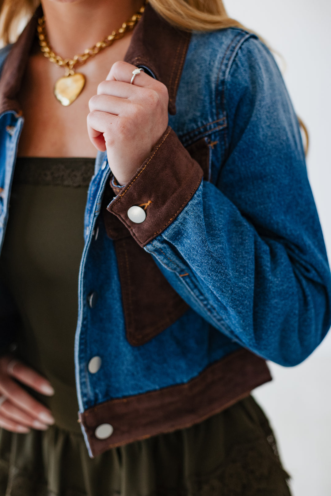CHOCOLATE SUEDE DETAIL DENIM JACKET