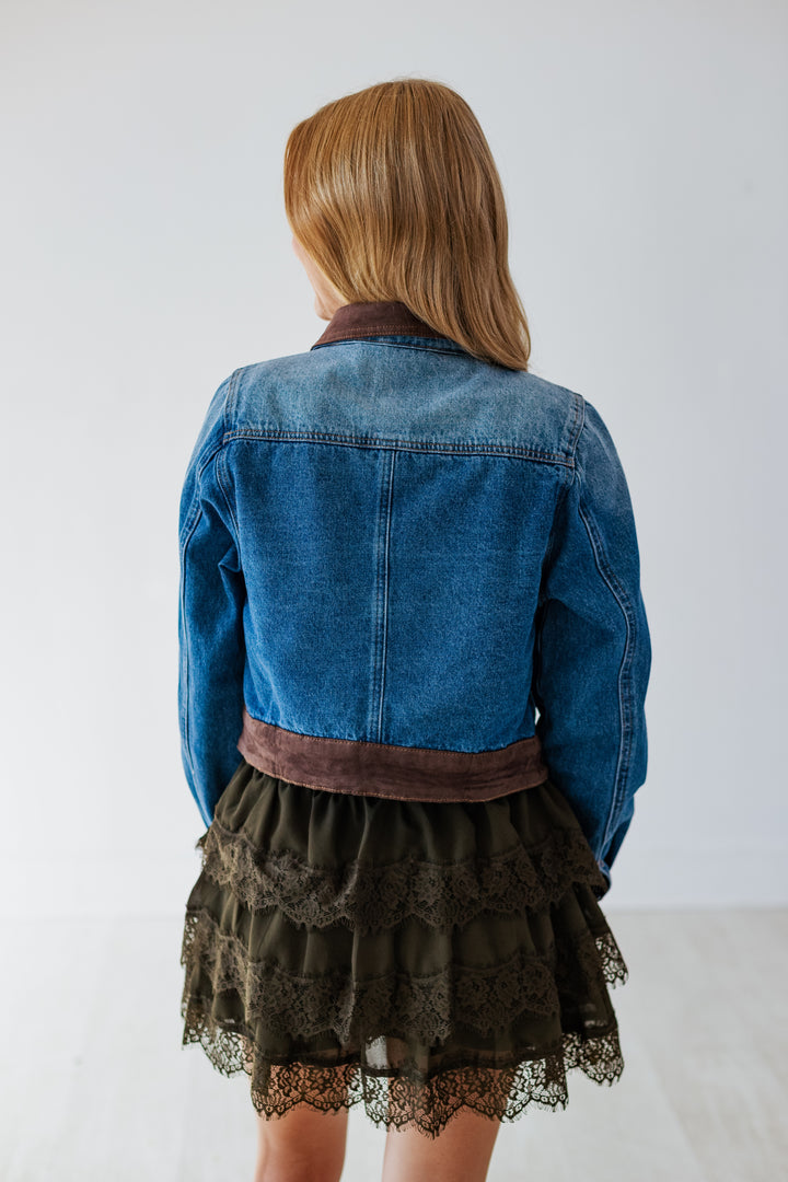CHOCOLATE SUEDE DETAIL DENIM JACKET