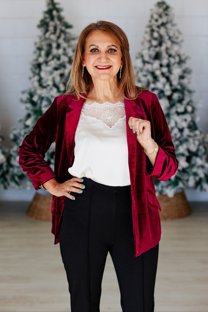 BURGUNDY VELVET BLAZER