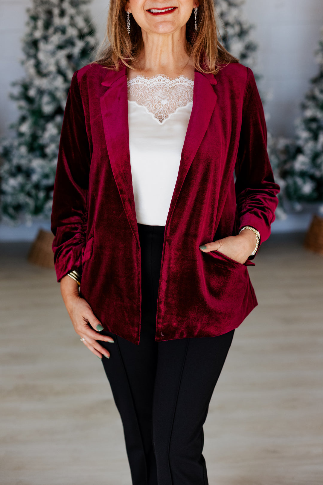 BURGUNDY VELVET BLAZER