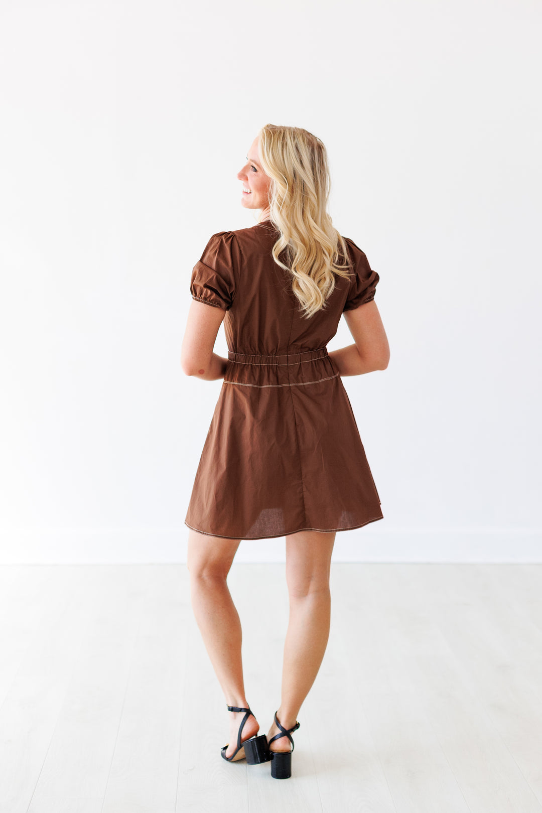 ESPRESSO EXPOSED SEAM BELTED DRESS