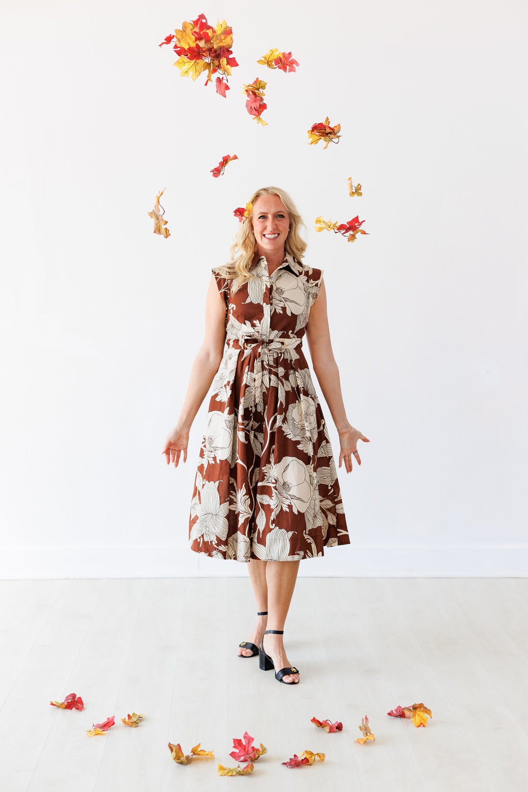 BROWN TIMELESS BLOOM MIDI DRESS