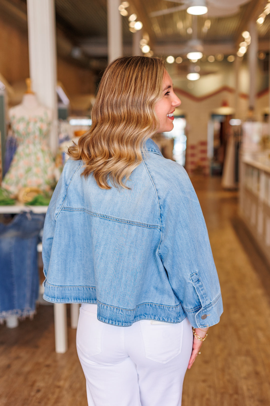 RISEN: LIGHT DENIM CROPPED CAPE JACKET