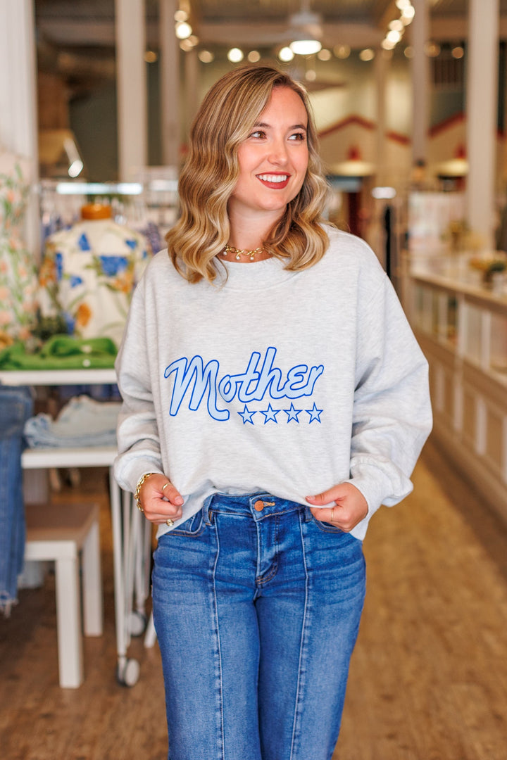 MOTHER STAR MOCKNECK SWEATSHIRT-BLUE