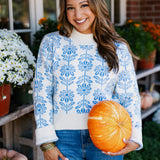 BABY BLUE FLOWER PATTERN SWEATER