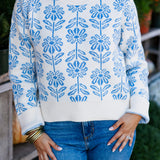 BABY BLUE FLOWER PATTERN SWEATER