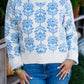 BABY BLUE FLOWER PATTERN SWEATER