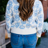 BABY BLUE FLOWER PATTERN SWEATER