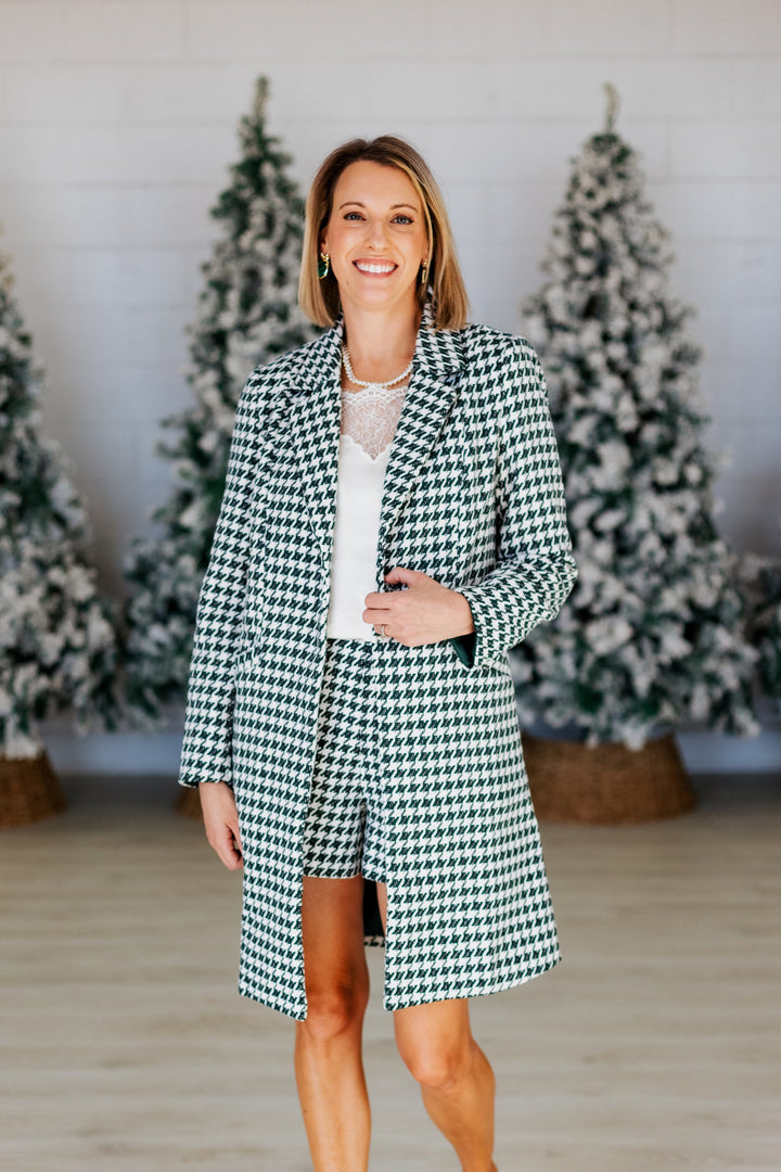 HUNTER GREEN HOUNDSTOOTH LONG JACKET