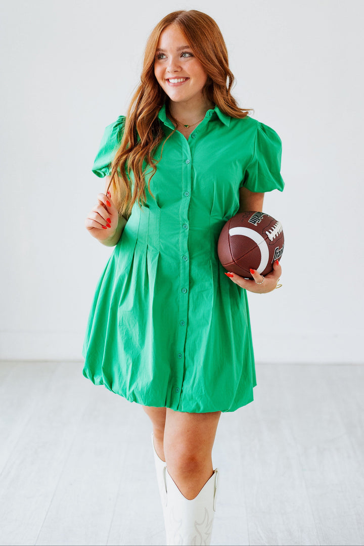 MEAN GREEN BUBBLE HEM DRESS