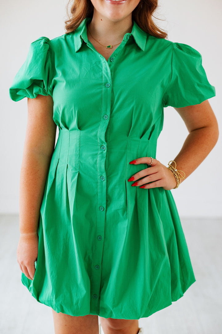 MEAN GREEN BUBBLE HEM DRESS